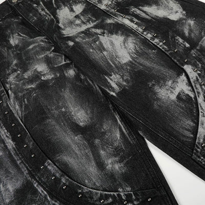 Studded Black Paint Splatter Wide Leg Jeans