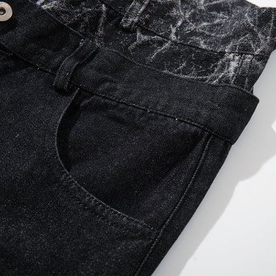 Marble Pattern Panels Black Wide Leg Painter Pants