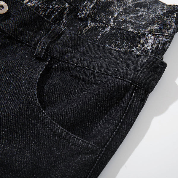 Marble Pattern Panels Black Wide Leg Painter Pants