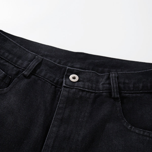 Black Wide Leg Jeans Snake Print Faded Detailing