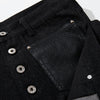 Faux Leather Accent High Waisted Wide Leg Denim Trousers