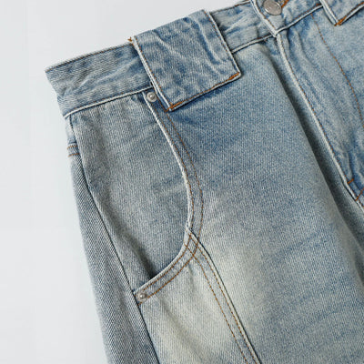 High Street Wide Leg Deconstructed Vintage Washed Loose Jeans
