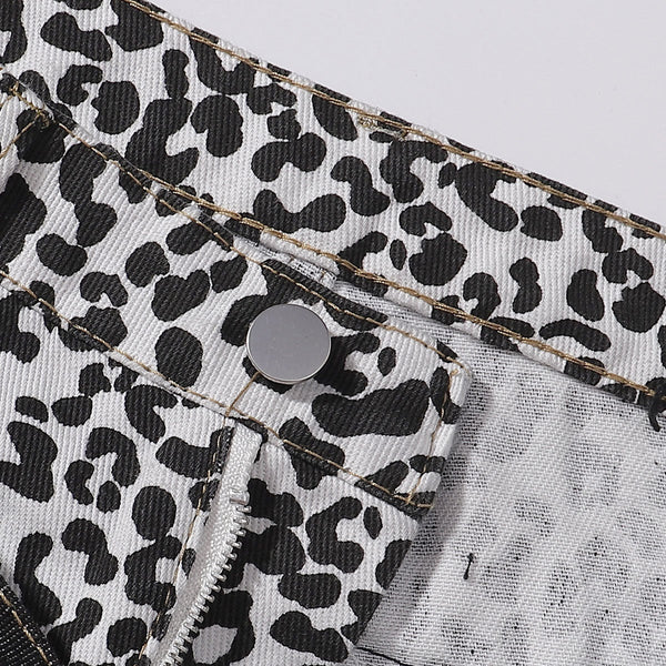 Star Pattern Lace Up High Waist Denim Jeans