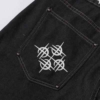 Star Pattern Lace Up High Waist Denim Jeans