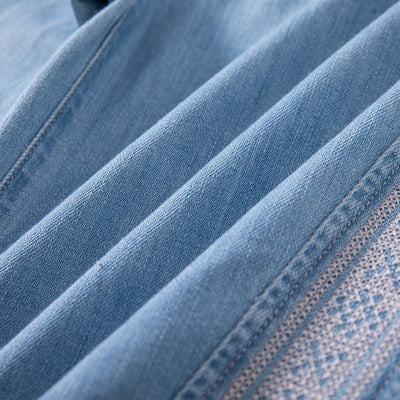 Raw Hem Ethnic Motif Embroidery Flared Jeans