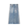 Raw-Edge Hem Heavily Embroidered Denim Skirt