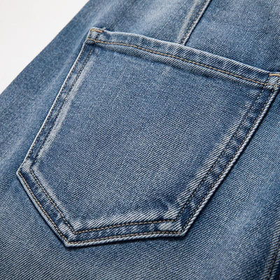 Rhinestone-Transferred & Embroidered Cut-Out Jeans