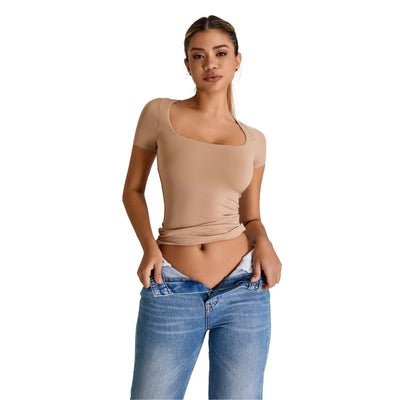 Square-Neck Quick-Dry Slim-Fit Tee
