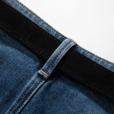Floral-Embroidered Cut-Out Jeans with Rhinestones