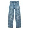 Rose Embroidered Lace-Cut Jeans with Pearl Beading