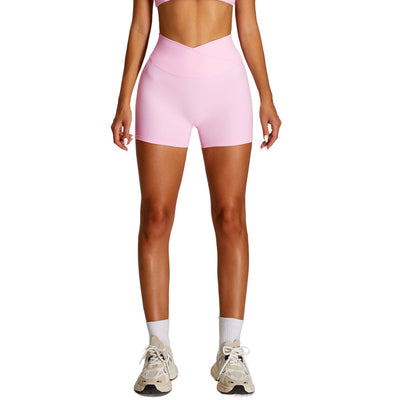 Solid Color Crossover Yoga Shorts