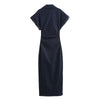 Short-Sleeve Button-Front Denim Midi Dress