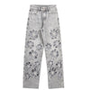 Beaded-Embroidered Floral Cut-Out Ankle Jeans