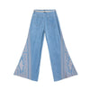 Raw Hem Ethnic Motif Embroidery Flared Jeans