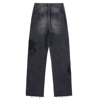 Pearl-Embellished Floral-Embroidered Whisker Jeans