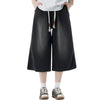 Drawstring Waist Washed Cropped Denim Pants