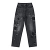 Sequined & Beaded Floral Embroidery Tapered Ankle Jeans