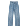 Pearl-Beaded Frog Closure Jeans with Cut-Outs