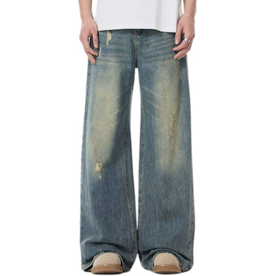 Whisker Straight-Leg Ripped Denim Jeans