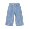 Floral Lace-Cut Cropped Denim Pants