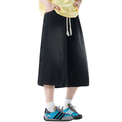 Cropped Wide-Leg Distressed Denim Pants