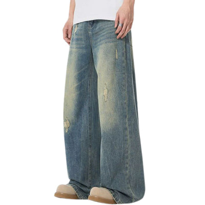 Whisker Straight-Leg Ripped Denim Jeans