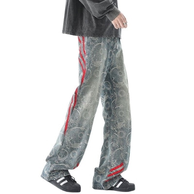 Side Stripe Jacquard-Print Wide-Leg Jeans