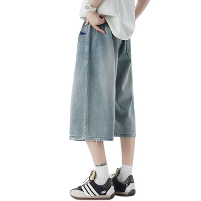 Cropped Wide-Leg Distressed Denim Pants