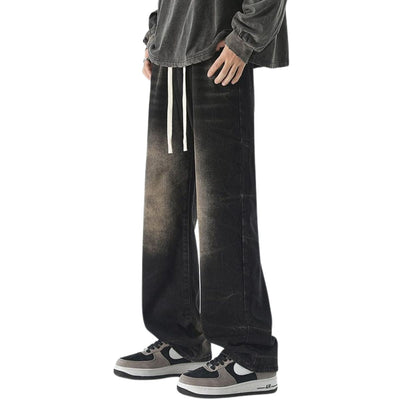 Drawstring Waist Vintage Washed Denim Jeans