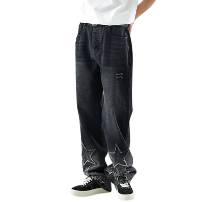 Star Applique Ombre-Faded Ripped Jeans