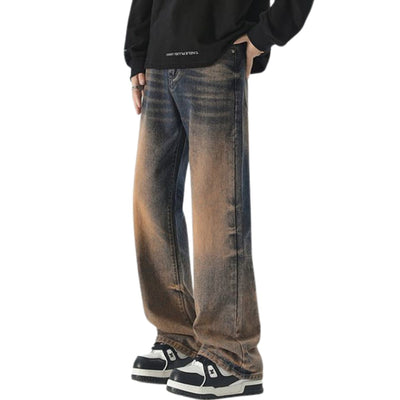 Mud Washed Whisker Baggy Denim Jeans