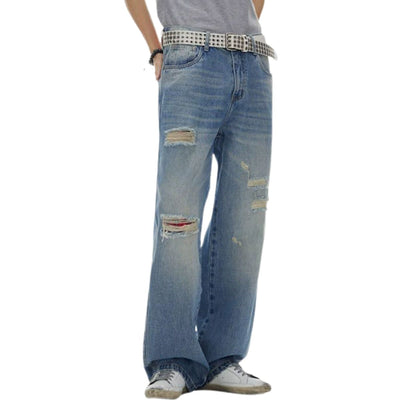 Distressed Hem Straight-Leg Ripped Jeans
