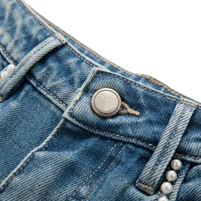Pearl-Embellished & Butterfly-Embroidered Baggy Jeans