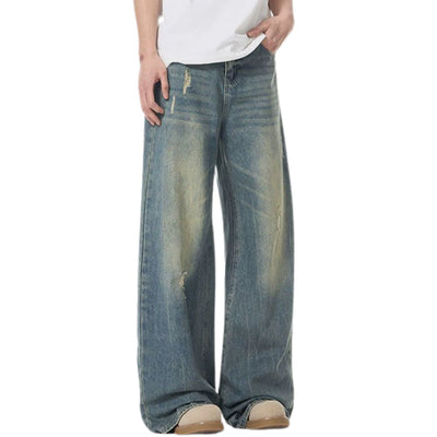 Whisker Straight-Leg Ripped Denim Jeans