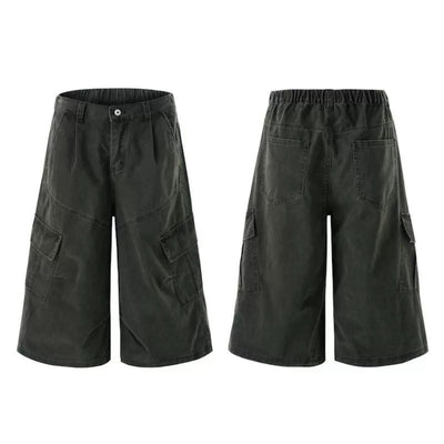 Solid Cargo Wide Leg Cropped Pants