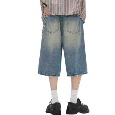 Distressed Wide-Leg Cropped Denim Jeans