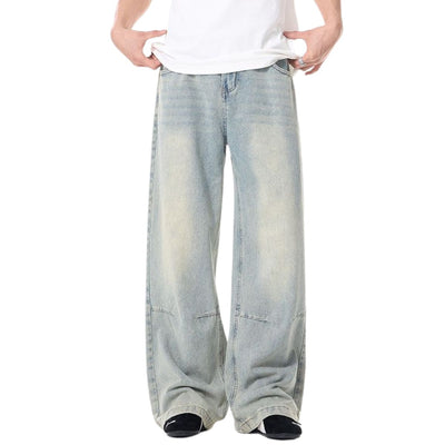 Vintage-Wash Wide-Leg Denim Pants