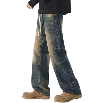Drawstring Waist Vintage Washed Denim Jeans