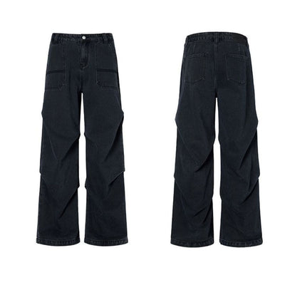 Side-Pleated Oversized Denim Jeans