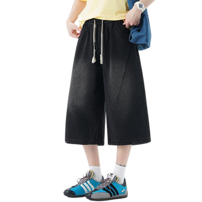 Cropped Wide-Leg Distressed Denim Pants