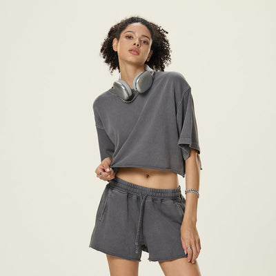 Vintage Washed Raw Edge Crop Tee 280gsm
