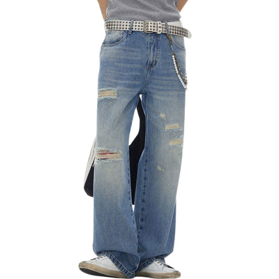 Distressed Hem Straight-Leg Ripped Jeans