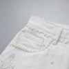 Pearl-embellished Embroidered Butterfly Denim Shorts