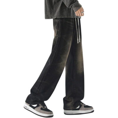 Drawstring Waist Vintage Washed Denim Jeans