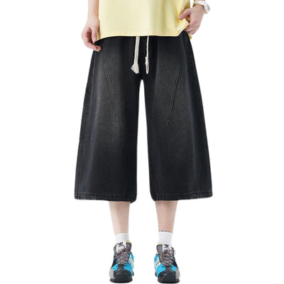 Cropped Wide-Leg Distressed Denim Pants