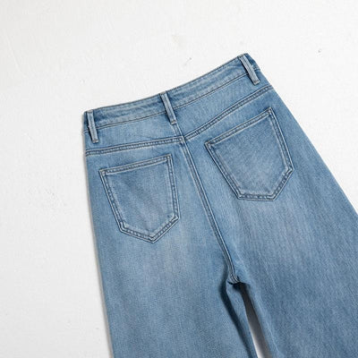 Pearl-Beaded Frog Closure Jeans with Cut-Outs