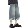 Destroyed Raw-Hem Wide-Leg Cropped Jeans