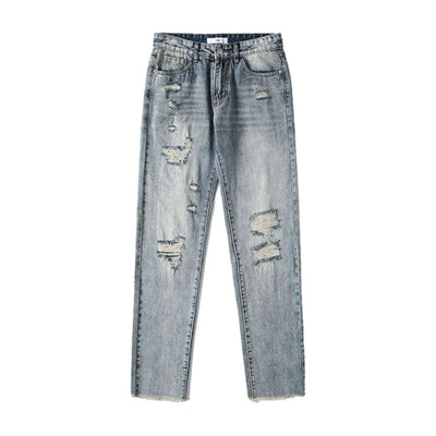 Vintage-Wash Ripped Denim Pants