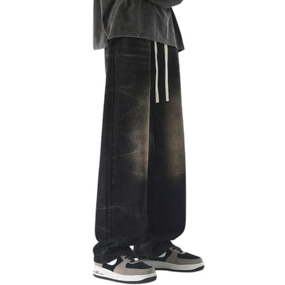 Drawstring Waist Vintage Washed Denim Jeans