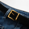 Floral-Embroidered Cut-Out Jeans with Rhinestones